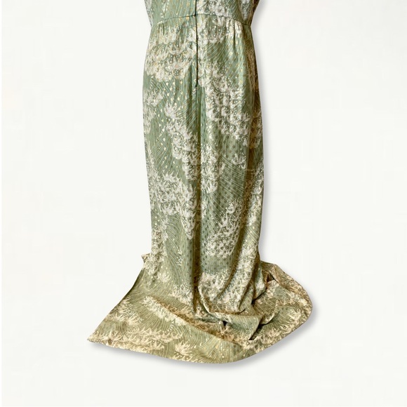 Vintage 1960s Mary Martin Florida Green Sleeveless Long Dress with Gold Detail - Picture 9 of 13
